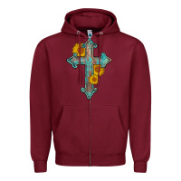 Burgundy turquoise sunflower cross Zipper Hoodie - AdoDesignShop