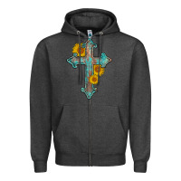 Charcoal Heather turquoise sunflower cross Zipper Hoodie - AdoDesignShop
