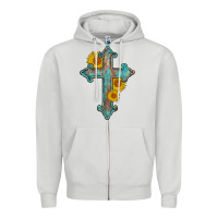 Dove Grey turquoise sunflower cross Zipper Hoodie - AdoDesignShop