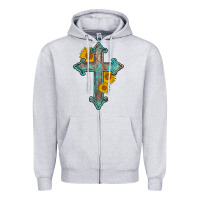 Heather Grey turquoise sunflower cross Zipper Hoodie - AdoDesignShop
