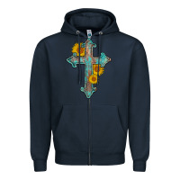 Navy turquoise sunflower cross Zipper Hoodie - AdoDesignShop