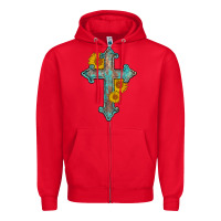 Red turquoise sunflower cross Zipper Hoodie - AdoDesignShop