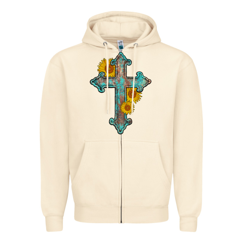 Turquoise Sunflower Cross Zipper Hoodie by AdoDesignShop | Teevron