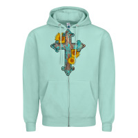Seafoam turquoise sunflower cross Zipper Hoodie - AdoDesignShop