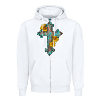 White turquoise sunflower cross Zipper Hoodie - AdoDesignShop