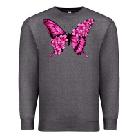 Charcoal Heather Floral pink butterfly Premium Sweatshirt - NancyCooperArtShop