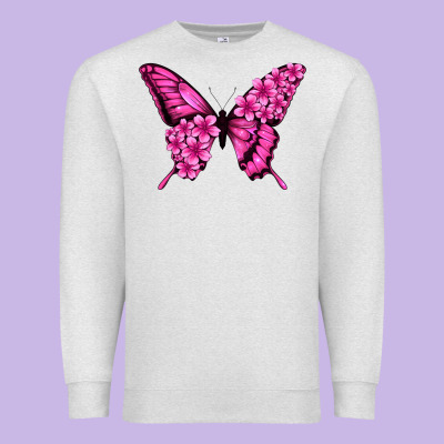 Floral Pink Butterfly Premium Sweatshirt Designed By Nancycooperartshop