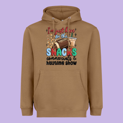 Im Just Here For The Snacks Commercials And  Halftime Show Heavyweight Hoodie Designed By Maliassmallbusiness