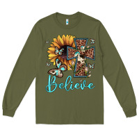 Army Green believe leopard cross sunflower butterfly Long Sleeve Tee - JahusDesignShop