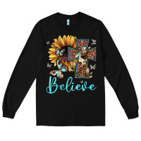 Black believe leopard cross sunflower butterfly Long Sleeve Tee - JahusDesignShop