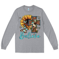 Heather Grey believe leopard cross sunflower butterfly Long Sleeve Tee - JahusDesignShop