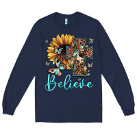 Navy believe leopard cross sunflower butterfly Long Sleeve Tee - JahusDesignShop