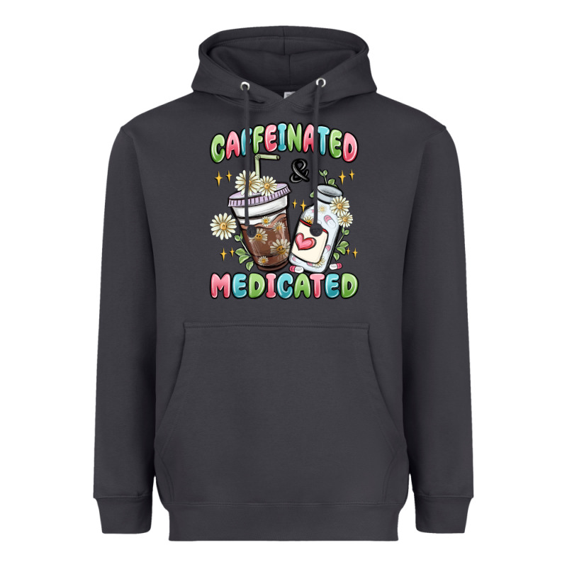 Caffeinated And Medicated Heavyweight Hoodie by MaliasSmallBusiness | Teevron