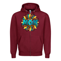 Burgundy sunflower mom leopard Zipper Hoodie - Artiststas