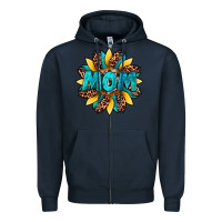 Navy sunflower mom leopard Zipper Hoodie - Artiststas