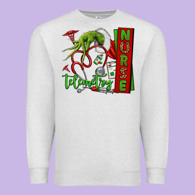 Grinch Hand Telemetry Nurse Premium Sweatshirt Designed By Nancycooperartshop