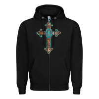 Black turquoise cross Zipper Hoodie - AdoDesignShop