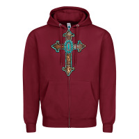 Burgundy turquoise cross Zipper Hoodie - AdoDesignShop
