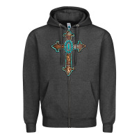 Charcoal Heather turquoise cross Zipper Hoodie - AdoDesignShop