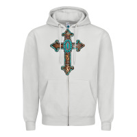 Dove Grey turquoise cross Zipper Hoodie - AdoDesignShop