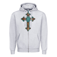Heather Grey turquoise cross Zipper Hoodie - AdoDesignShop
