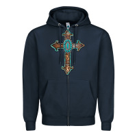 Navy turquoise cross Zipper Hoodie - AdoDesignShop