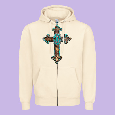 Turquoise Cross Zipper Hoodie Designed By Adodesignshop