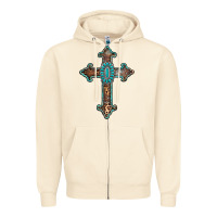 Sandshell turquoise cross Zipper Hoodie - AdoDesignShop