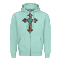 Seafoam turquoise cross Zipper Hoodie - AdoDesignShop