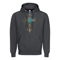 Smoke turquoise cross Zipper Hoodie - AdoDesignShop