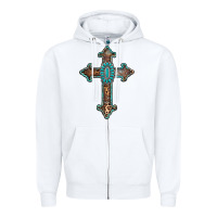 White turquoise cross Zipper Hoodie - AdoDesignShop