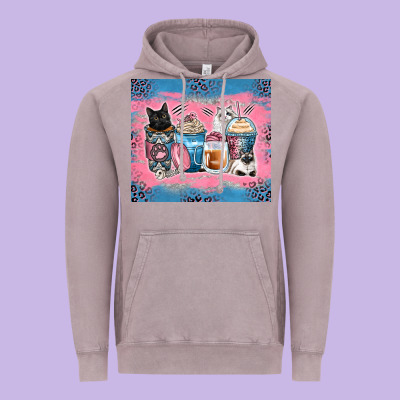 Cat Coffee Cups Vintage Hoodie Designed By Zillion Design Studio