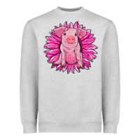 Heather Grey pink sunflower pig Heavyweight Sweatshirt - RanaPortraitStore