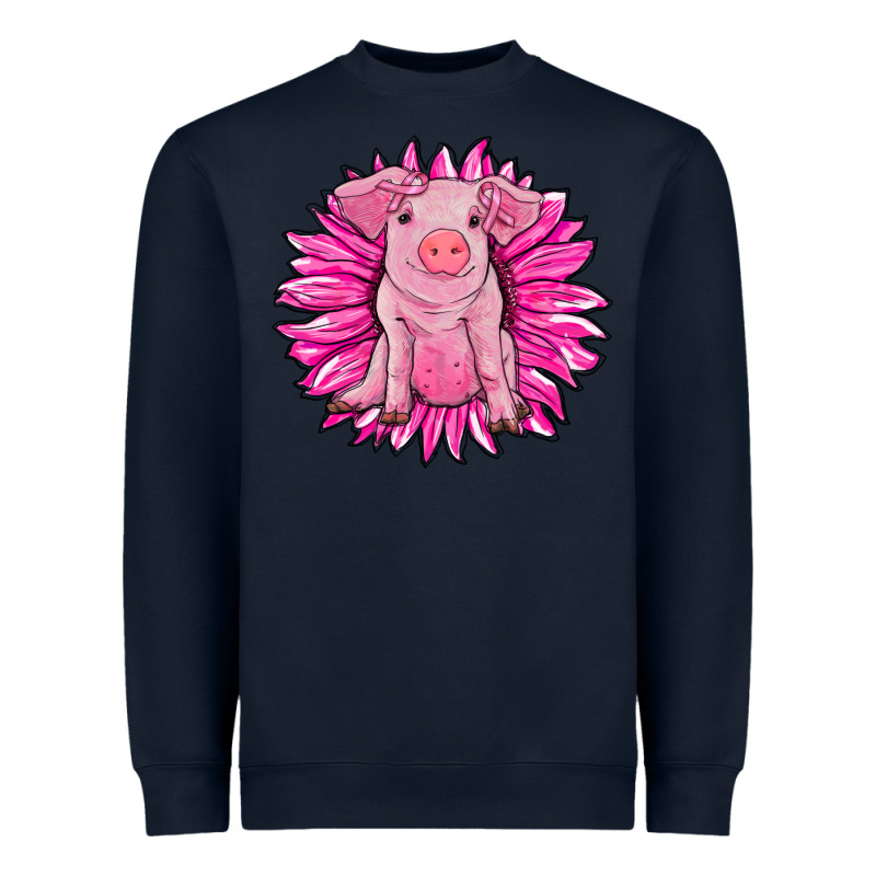 Pink Sunflower Pig Heavyweight Sweatshirt by RanaPortraitStore | Teevron