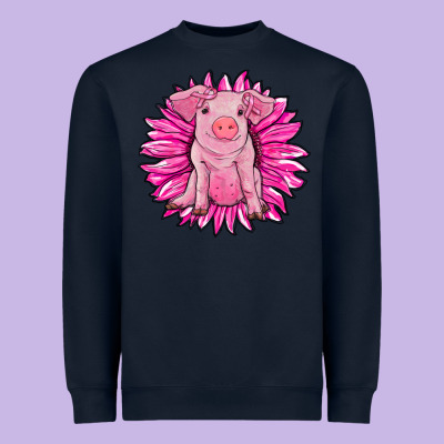 Pink Sunflower Pig Heavyweight Sweatshirt Designed By Ranaportraitstore