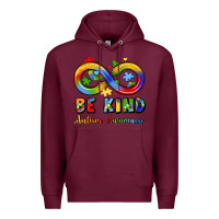 Burgundy be kind autism awareness infinity symbol Premium Hoodie - LillyAllenDesigns