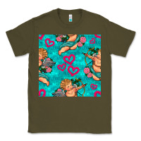 Army Green valentines day cupid and neon heart seamless pattern Classic Tee - BundleAndBundleShop