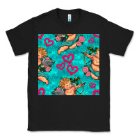 Black valentines day cupid and neon heart seamless pattern Classic Tee - BundleAndBundleShop