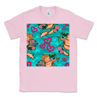 Bubblegum Pink valentines day cupid and neon heart seamless pattern Classic Tee - BundleAndBundleShop