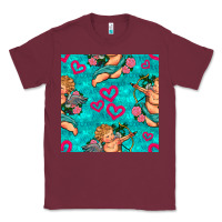 Burgundy valentines day cupid and neon heart seamless pattern Classic Tee - BundleAndBundleShop