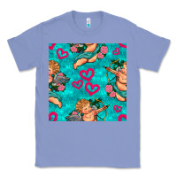 Colony Blue valentines day cupid and neon heart seamless pattern Classic Tee - BundleAndBundleShop