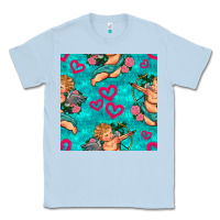 Dusty Blue valentines day cupid and neon heart seamless pattern Classic Tee - BundleAndBundleShop