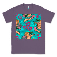 Lavender valentines day cupid and neon heart seamless pattern Classic Tee - BundleAndBundleShop