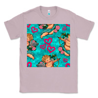Lilac valentines day cupid and neon heart seamless pattern Classic Tee - BundleAndBundleShop