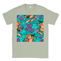 Matcha valentines day cupid and neon heart seamless pattern Classic Tee - BundleAndBundleShop