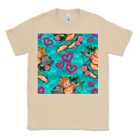 Mushroom valentines day cupid and neon heart seamless pattern Classic Tee - BundleAndBundleShop