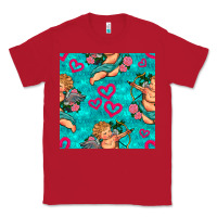 Red valentines day cupid and neon heart seamless pattern Classic Tee - BundleAndBundleShop