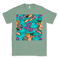 Sage valentines day cupid and neon heart seamless pattern Classic Tee - BundleAndBundleShop