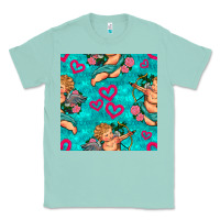 Seafoam valentines day cupid and neon heart seamless pattern Classic Tee - BundleAndBundleShop