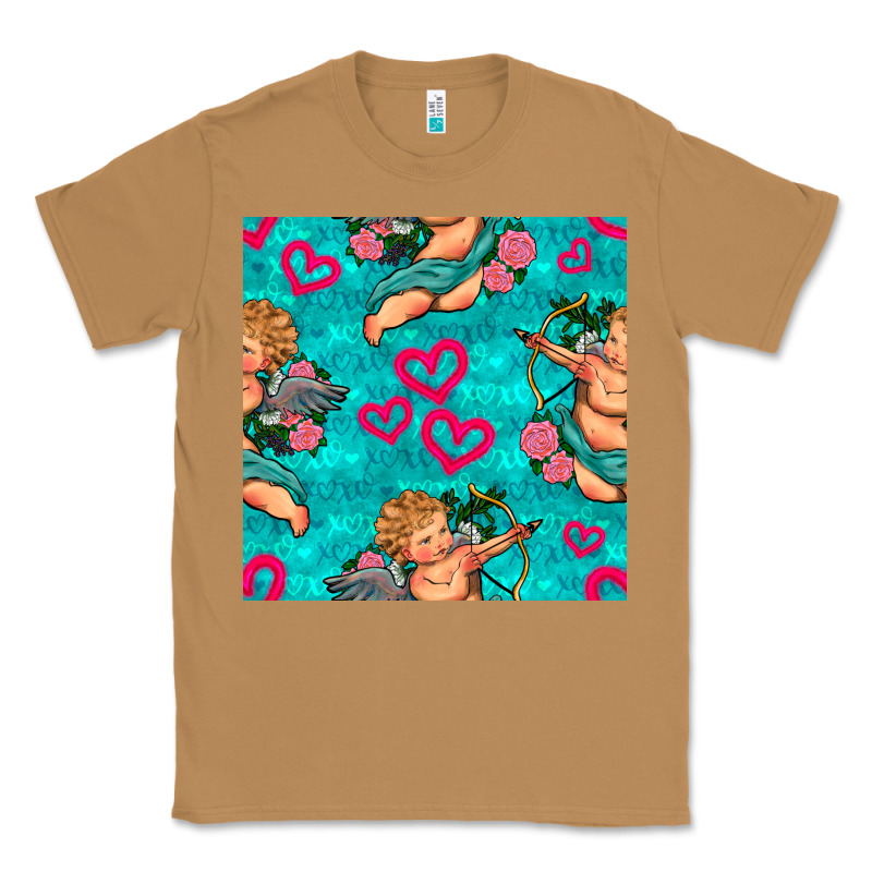 Valentines Day Cupid And Neon Heart Seamless Pattern Classic Tee by BundleAndBundleShop | Teevron
